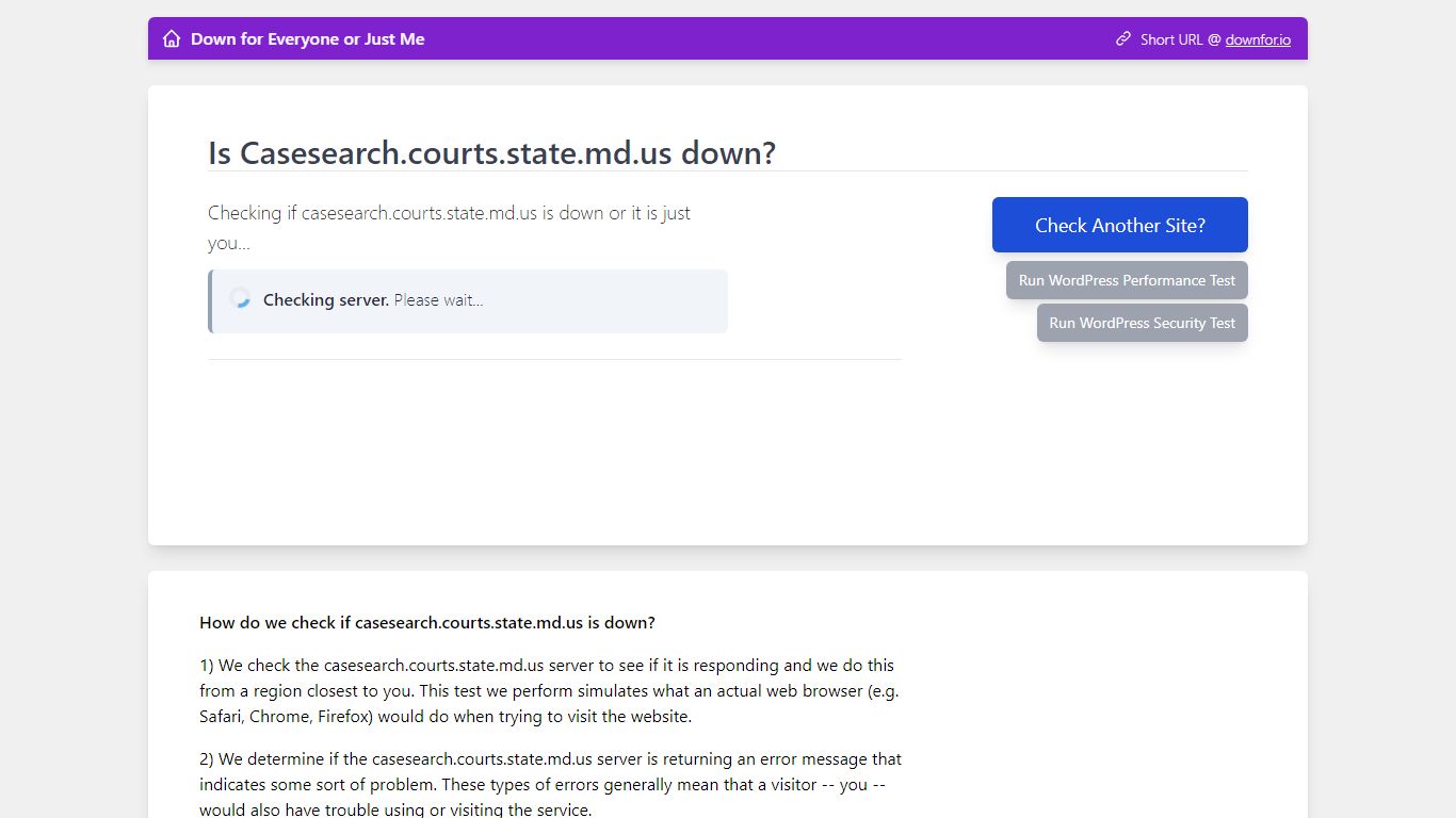 casesearch.courts.state.md.us down? Current problems and status.